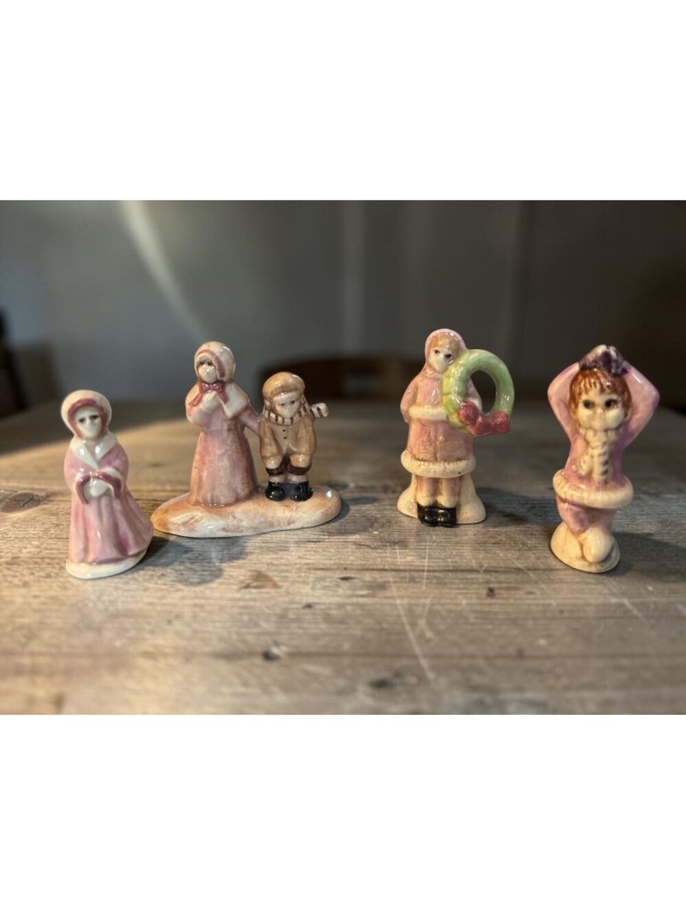 Vintage Ceramic Christmas Village Figurines Set Of 4 Hand-Painted Holiday Decor
